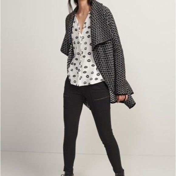 Joie Wool Yak Open Front Black White Cardigan Sweater Size Small - Picture 7 of 7